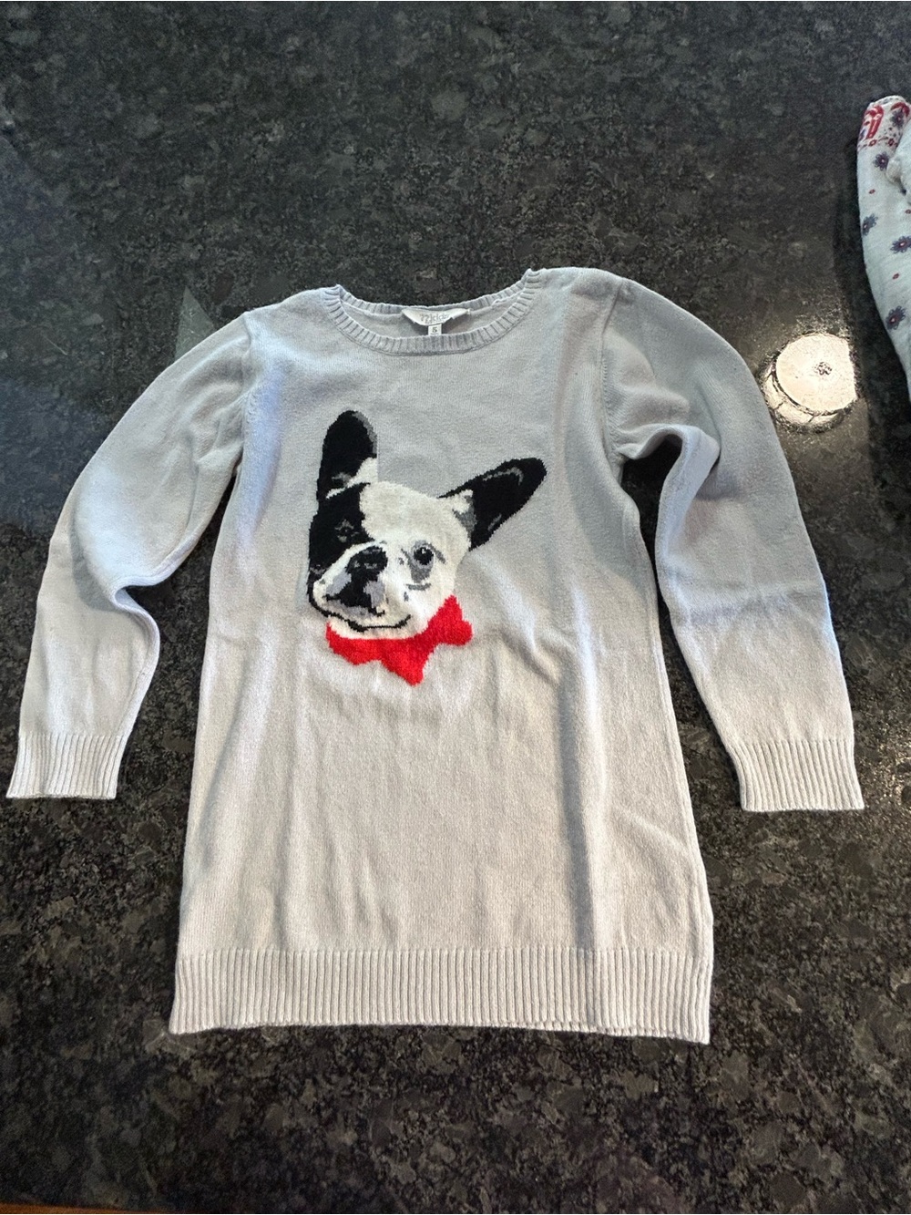 77kids by American Eagle Girls French Bulldog Sweater Knit Tunic Gray Sz 5